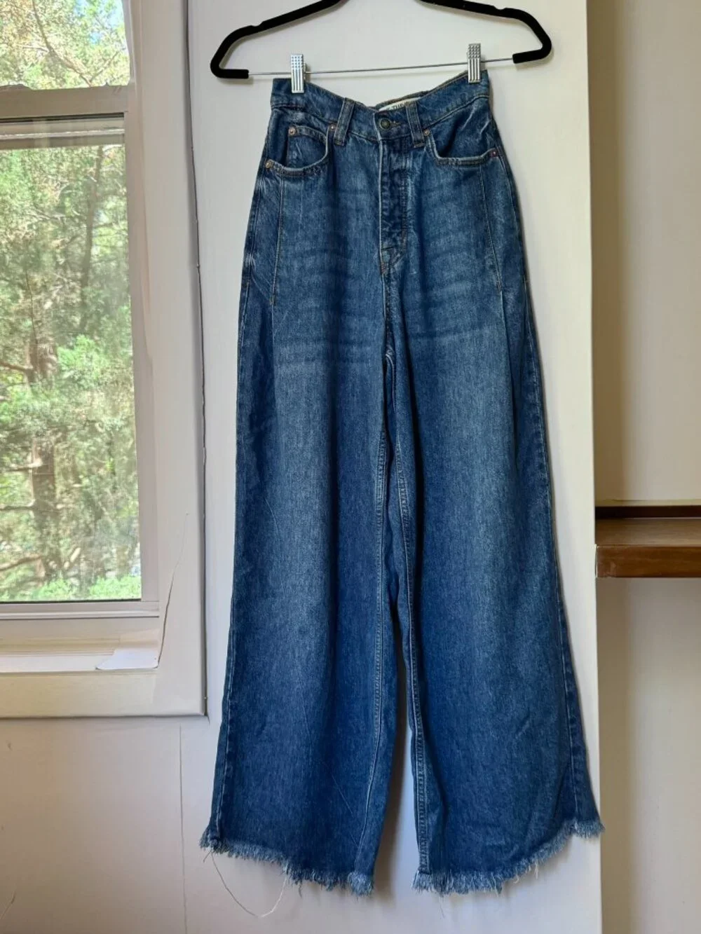 Free People Old West Slouchy Wide Leg Jeans Blue 24 SHORT